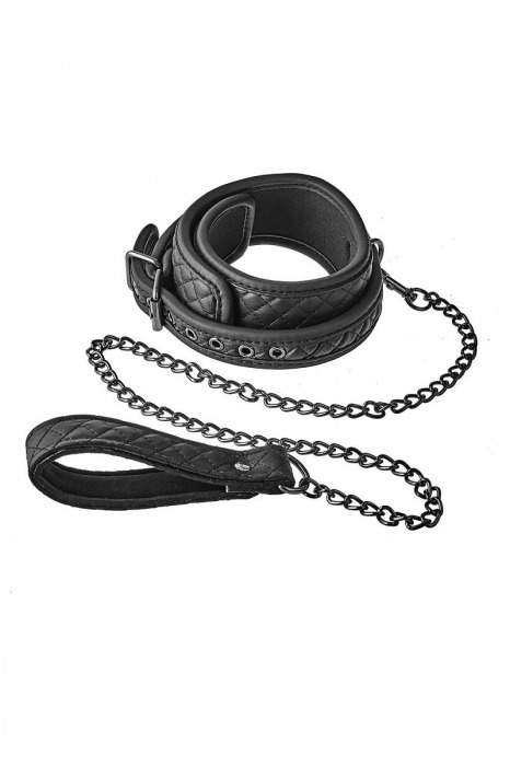 Черный ошейник с поводком COLLAR LEASH DIAMOND - Dream Toys - купить с доставкой в Абакане