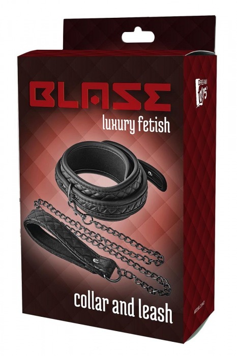 Черный ошейник с поводком COLLAR LEASH DIAMOND - Dream Toys - купить с доставкой в Абакане