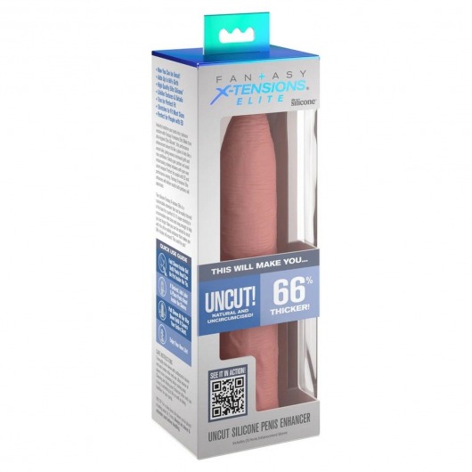 Телесная насадка-удлинитель Uncut Silicone Penis Enhancer - 17,8 см. - Pipedream - в Абакане купить с доставкой