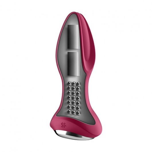 Малиновая вибропробка с вращением бусин Rotator Plug 2+ - 12,8 см. - Satisfyer