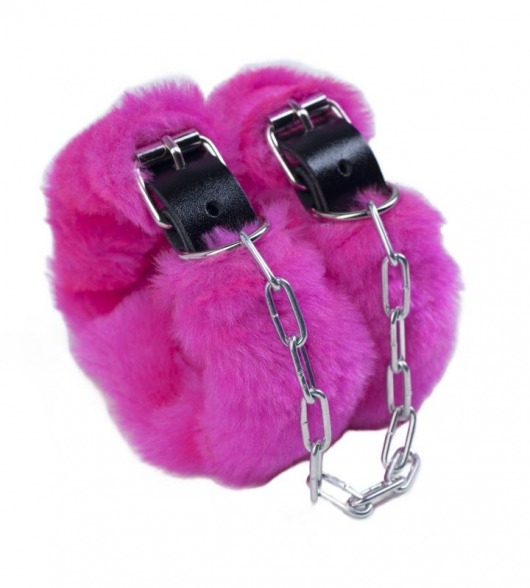 Кожаные наручники со съемной розовой опушкой - Лунный свет - купить с доставкой в Абакане