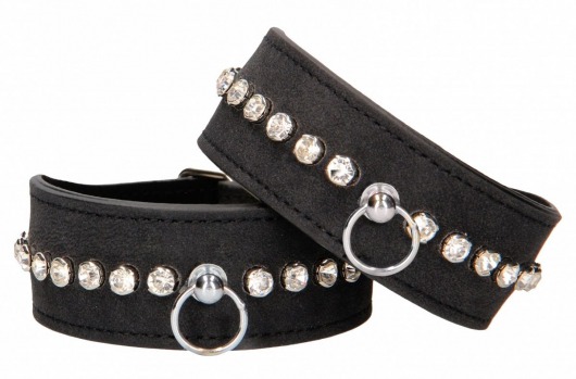 Черные наручники Diamond Studded Wrist Cuffs - Shots Media BV - купить с доставкой в Абакане