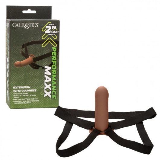 Коричневый фаллопротез из силикона Extension with Harness - 15,75 см. - California Exotic Novelties - купить с доставкой в Абакане