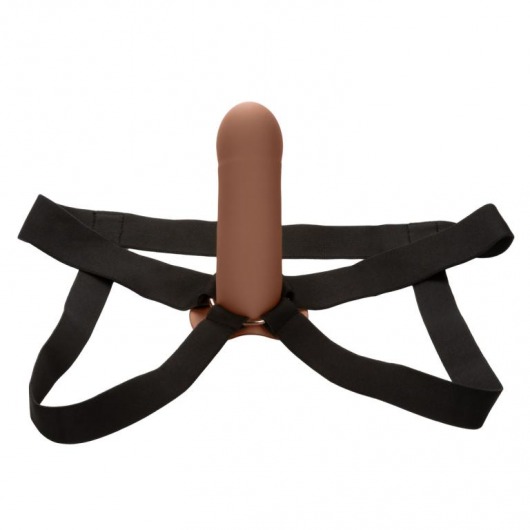 Коричневый фаллопротез из силикона Extension with Harness - 15,75 см. - California Exotic Novelties - купить с доставкой в Абакане