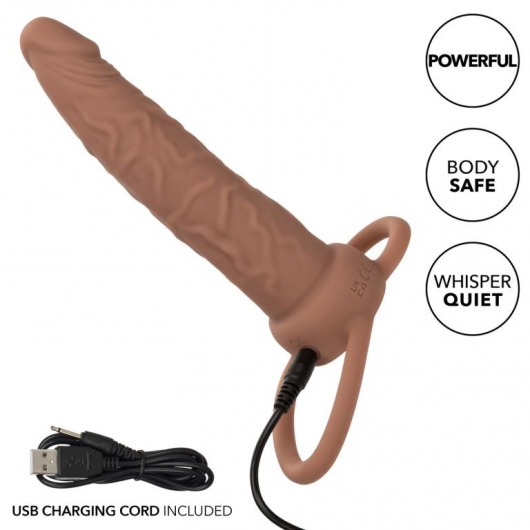 Коричневая перезаряжаемая вибронасадка для двойного проникновения Rechargeable Dual Penetrator - California Exotic Novelties - купить с доставкой в Абакане