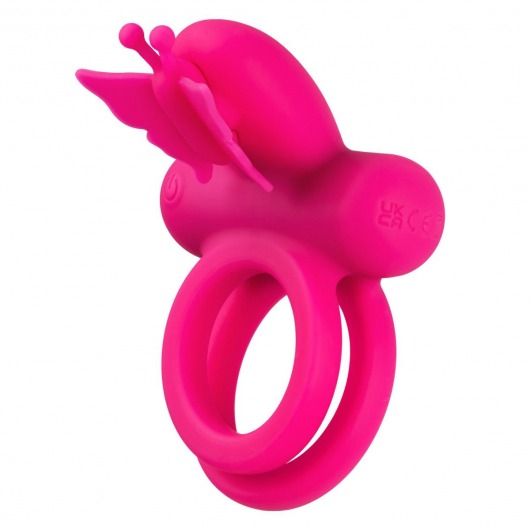 Розовое эрекционное виброкольцо Silicone Rechargeable Dual Butterfly Ring - California Exotic Novelties - в Абакане купить с доставкой