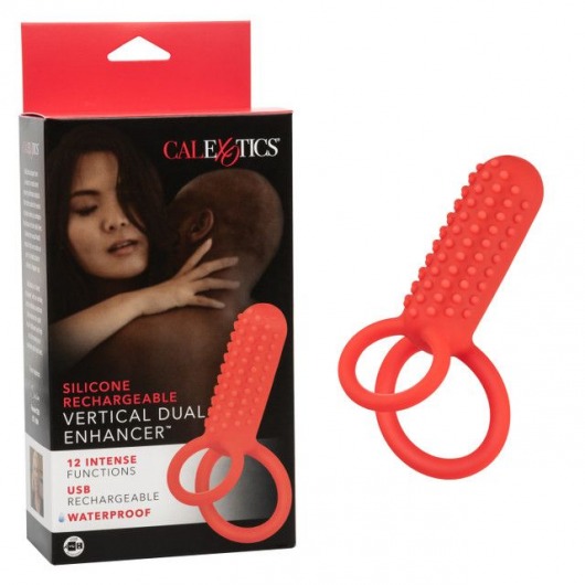 Красное эрекционное кольцо Silicone Rechargeable Vertical Dual Enhancer - California Exotic Novelties - в Абакане купить с доставкой