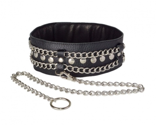 Чёрный ошейник с цепочками и поводком - Sitabella - купить с доставкой в Абакане