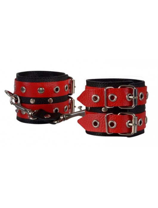 Красно-чёрные наручники из кожи - Sitabella - купить с доставкой в Абакане
