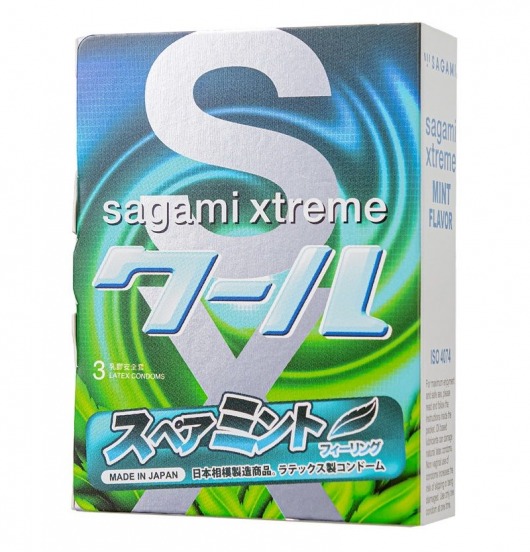 Презервативы Sagami Xtreme Mint с ароматом мяты - 3 шт. - Sagami - купить с доставкой в Абакане