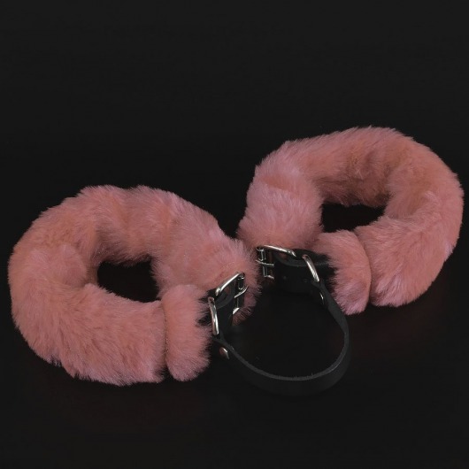 Черные кожаные оковы со съемной розовой опушкой - Sitabella - купить с доставкой в Абакане