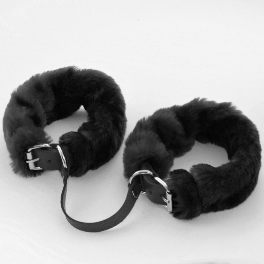 Черные кожаные оковы со съемной опушкой - Sitabella - купить с доставкой в Абакане