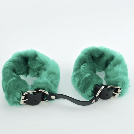 Черные кожаные наручники со съемной зеленой опушкой - Sitabella - купить с доставкой в Абакане