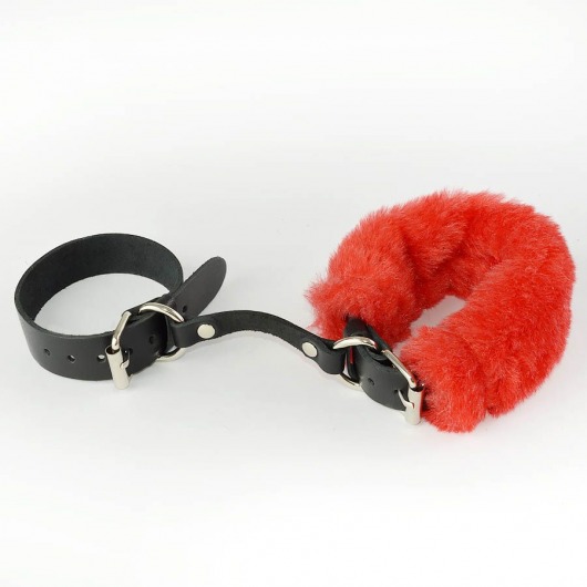 Черные кожаные наручники со съемной красной опушкой - Sitabella - купить с доставкой в Абакане