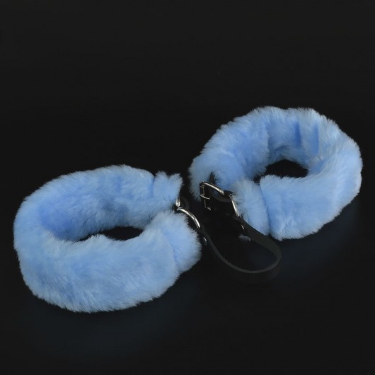 Черные кожаные оковы со съемной голубой опушкой - Sitabella - купить с доставкой в Абакане