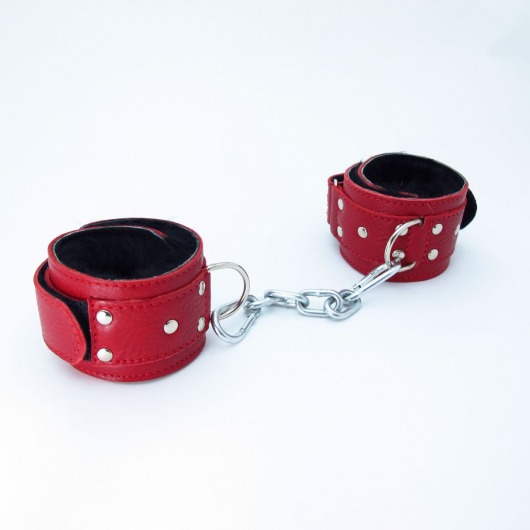 Красные кожаные наручники с меховым подкладом - БДСМ Арсенал - купить с доставкой в Абакане