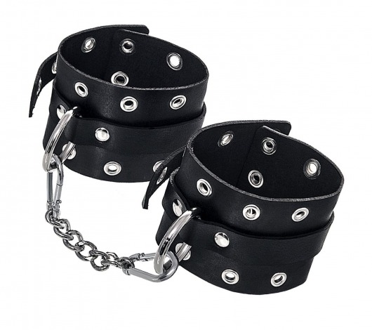Черные кожаные однослойные наручники с люверсами - Pecado - купить с доставкой в Абакане