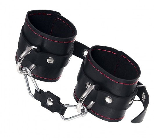 Черные кожаные однослойные наручники с контрастной строчкой - Pecado - купить с доставкой в Абакане