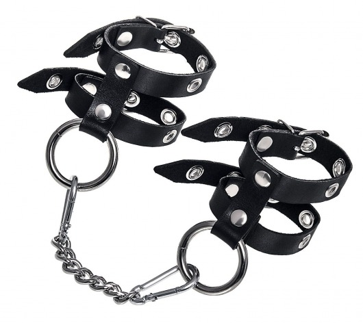 Черные однослойные кожаные наручники из двух ремешков - Pecado - купить с доставкой в Абакане