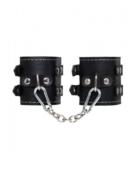 Черные кожаные наручники с двумя ремнями и красной подкладкой - Pecado - купить с доставкой в Абакане