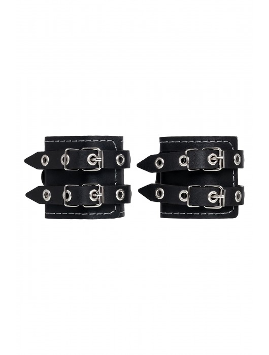 Черные кожаные наручники с двумя ремнями и красной подкладкой - Pecado - купить с доставкой в Абакане