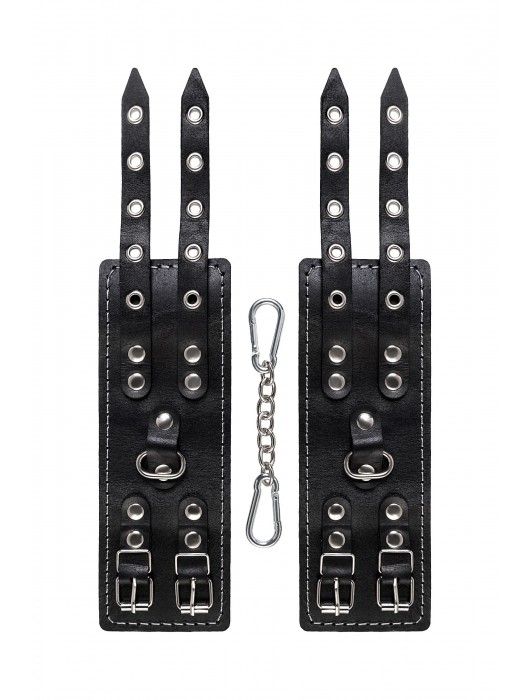 Черные кожаные наручники с двумя ремнями и красной подкладкой - Pecado - купить с доставкой в Абакане