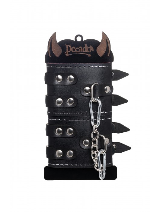 Черные кожаные наручники с двумя ремнями и красной подкладкой - Pecado - купить с доставкой в Абакане
