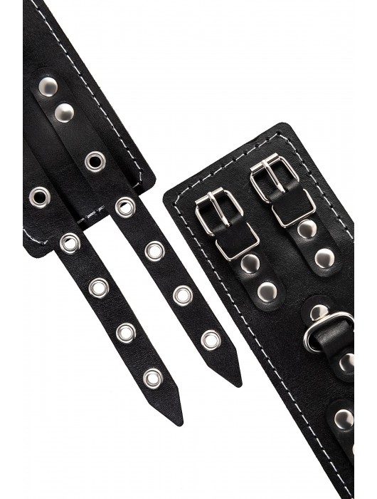 Черные кожаные наручники с двумя ремнями и красной подкладкой - Pecado - купить с доставкой в Абакане