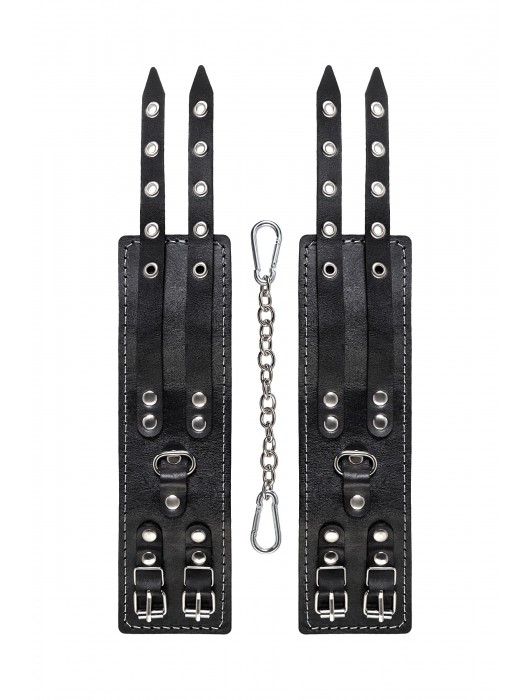 Черные кожаные оковы с двумя ремнями и красной подкладкой - Pecado - купить с доставкой в Абакане