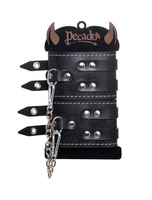 Черные кожаные оковы с двумя ремнями и красной подкладкой - Pecado - купить с доставкой в Абакане