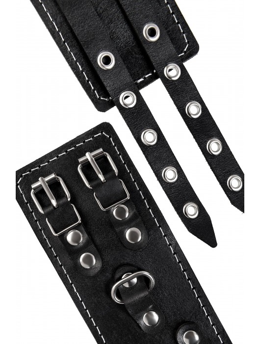Черные кожаные оковы с двумя ремнями и красной подкладкой - Pecado - купить с доставкой в Абакане