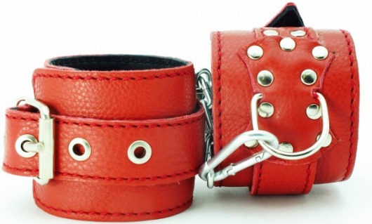 Красные кожаные наручники с клепками - БДСМ Арсенал - купить с доставкой в Абакане