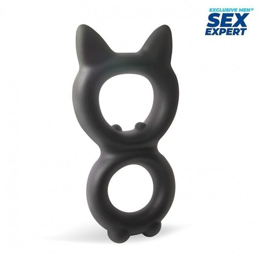 Черное двойное эрекционное кольцо с кошачьими ушками - Sex Expert - в Абакане купить с доставкой