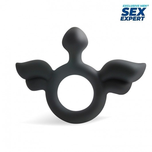 Черное эрекционное кольцо с крылышками - Sex Expert - в Абакане купить с доставкой