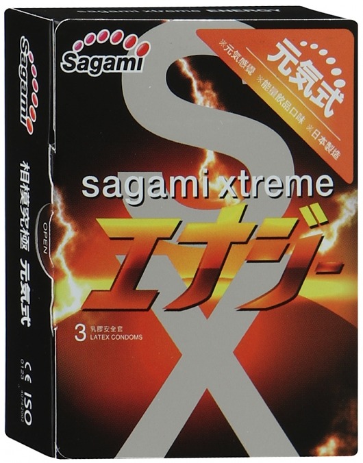 Презервативы Sagami Xtreme ENERGY с ароматом энергетика - 3 шт. - Sagami - купить с доставкой в Абакане