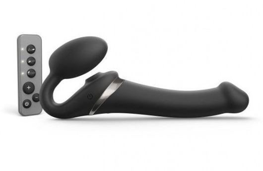 Черный безремневой страпон Multi Orgasm Size M с клиторальной стимуляцией - Strap-on-me - купить с доставкой в Абакане