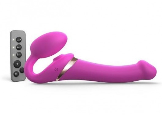 Ярко-розовый безремневой страпон Multi Orgasm Size M с клиторальной стимуляцией - Strap-on-me - купить с доставкой в Абакане
