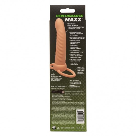 Телесная насадка для двойного проникновения Rechargeable Ribbed Dual Penetrator с вибрацией - California Exotic Novelties - купить с доставкой в Абакане
