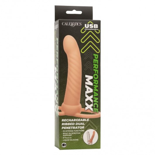 Телесная насадка для двойного проникновения Rechargeable Ribbed Dual Penetrator с вибрацией - California Exotic Novelties - купить с доставкой в Абакане