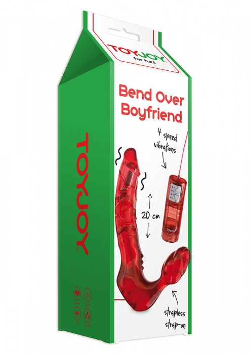 Безремневой вагинальный страпон с вибратором Bend Over Boyfriend Red - 21 см. - Toy Joy - купить с доставкой в Абакане
