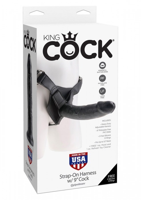 Страпон Harness со съемной чёрной насадкой King Cock 9 - 23 см. - Pipedream - купить с доставкой в Абакане