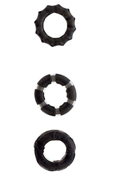 Набор из 3 чёрных эрекционных колец MENZSTUFF STRETCHY COCK RINGS - Dream Toys - в Абакане купить с доставкой