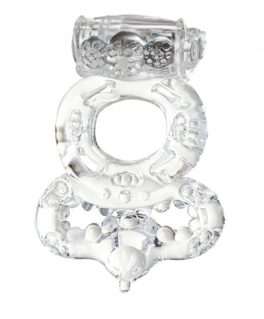 Прозрачное эрекционное кольцо с вибратором  и подхватом - Toyfa Basic - в Абакане купить с доставкой