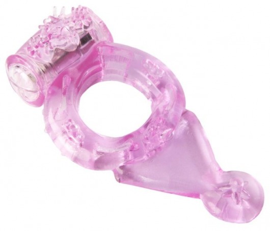 Розовое эрекционное виброкольцо с хвостом - Toyfa Basic - в Абакане купить с доставкой