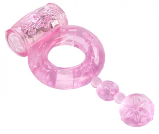 Розовое эрекционное кольцо с вибратором и хвостом - Toyfa Basic - в Абакане купить с доставкой