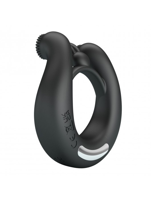 Черное эрекционное кольцо Dahlia с 2 стимулирующими щеточками - Baile - в Абакане купить с доставкой