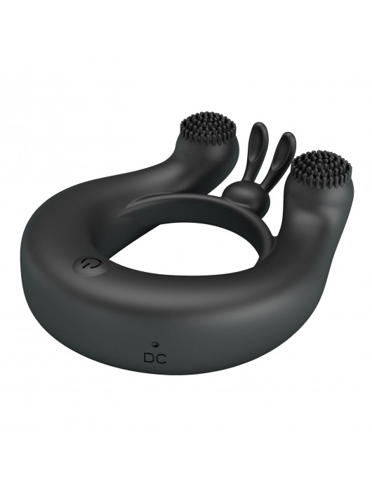 Черное эрекционное кольцо Dahlia с 2 стимулирующими щеточками - Baile - в Абакане купить с доставкой