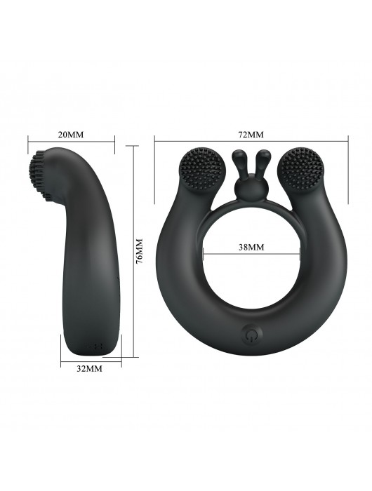 Черное эрекционное кольцо Dahlia с 2 стимулирующими щеточками - Baile - в Абакане купить с доставкой