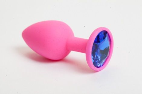 Розовая силиконовая пробка с синим стразом - 7,1 см. - 4sexdreaM - купить с доставкой в Абакане