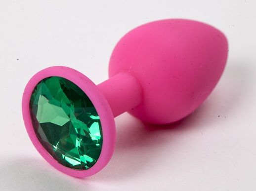 Розовая силиконовая пробка с зеленым кристаллом - 7,1 см. - 4sexdreaM - купить с доставкой в Абакане